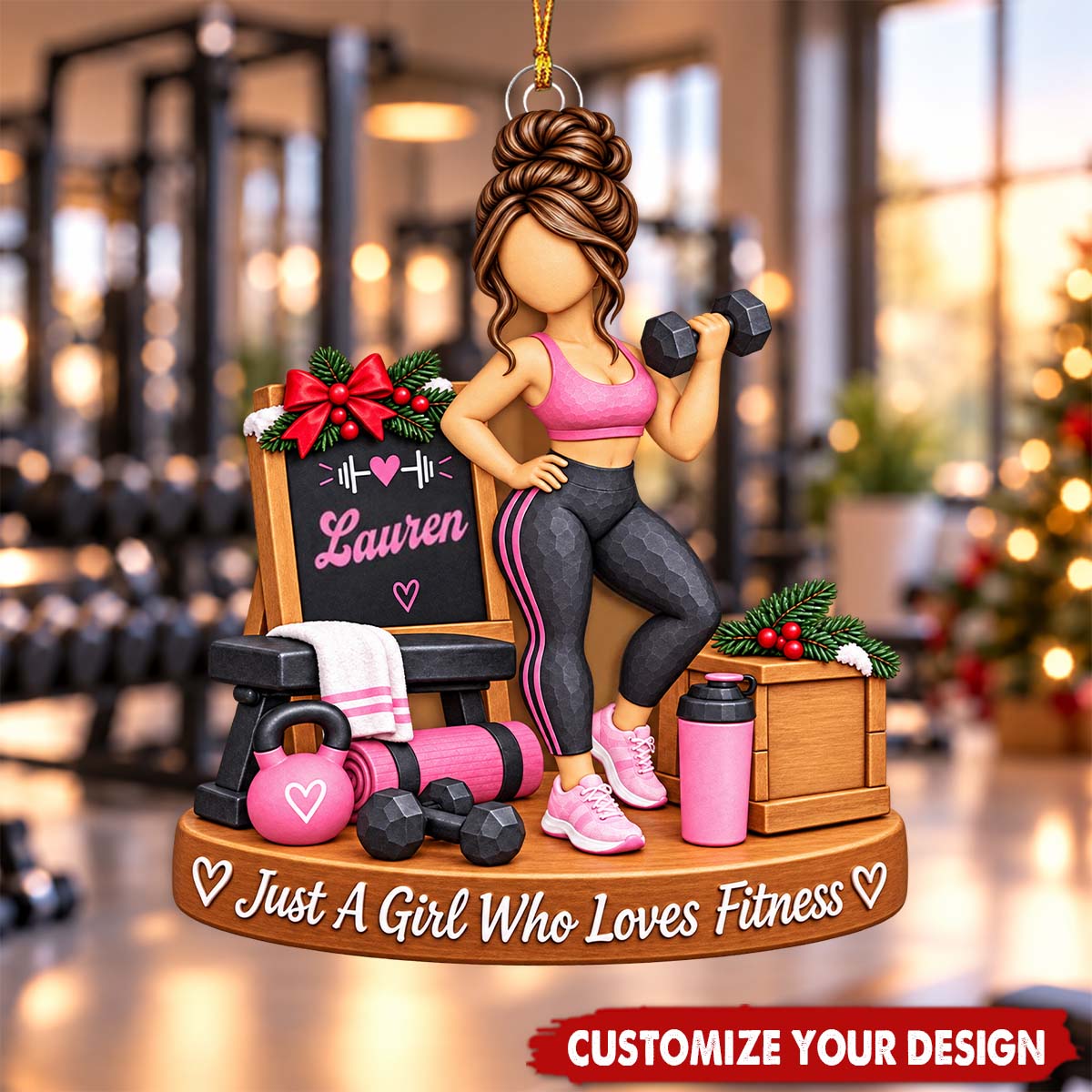 Personalized Fitness Gym Girl Ornament, Just A Girl Who Loves Fitness Acrylic Ornament