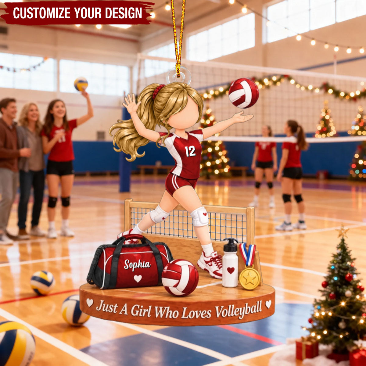 Personalized Volleyball Girl Ornament, Custom Player Name Gift