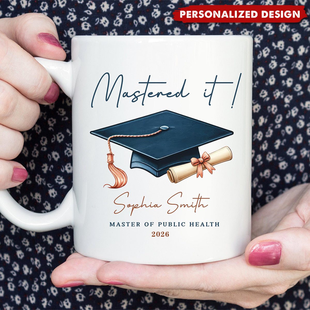 Personalized Masters Degree Coffee Cup, Graduation Mug for Masters