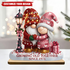 Growing Old Together With Elderly Couple And Hearts - Personalized Wooden Plaque