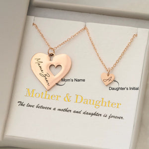 Personalized Mother Daughter Heart Necklace Set Custom Name, Mom's Jewelry Gift