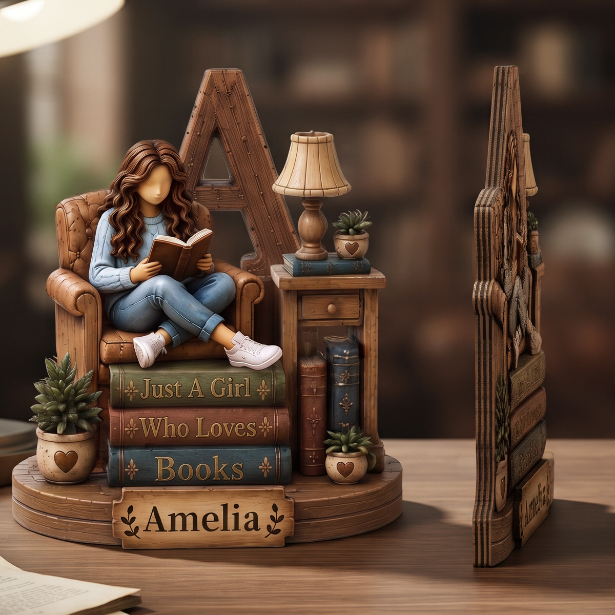 Personalized Initial Letter & Name Wooden Block, Book Lover Gift