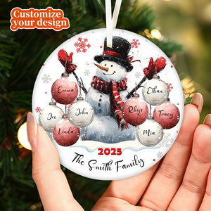 Personalized Custom Snowman Family Ceramic Ornament