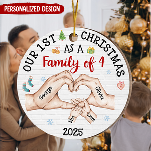 Our First Christmas As A Family Circle Personalized Wooden Ornament