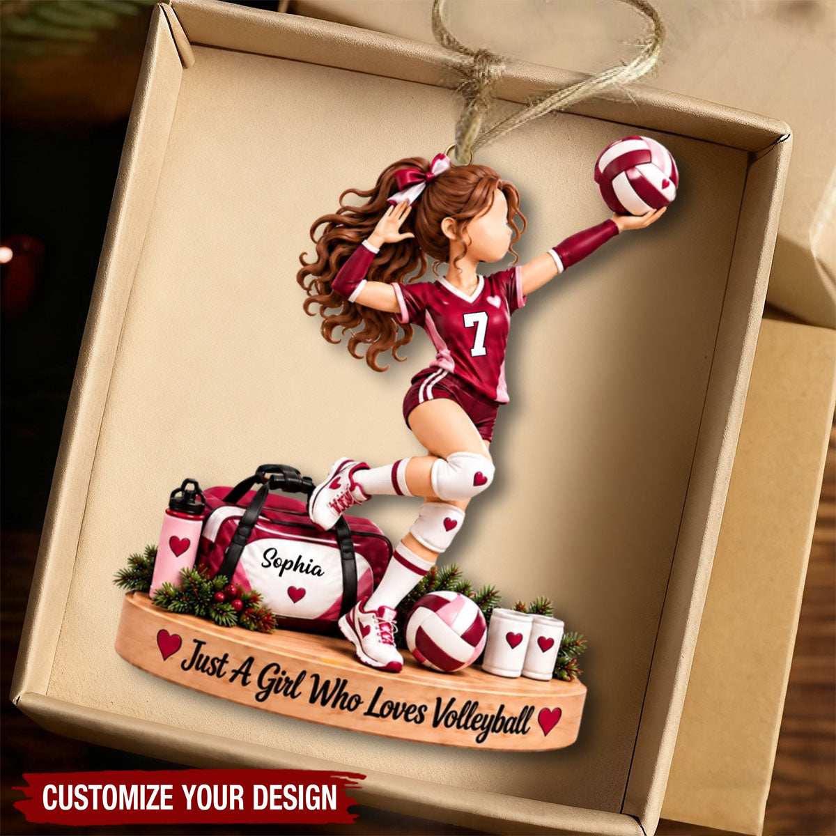 Personalized Volleyball Girl Acrylic Ornament, Christmas Gift for Girls