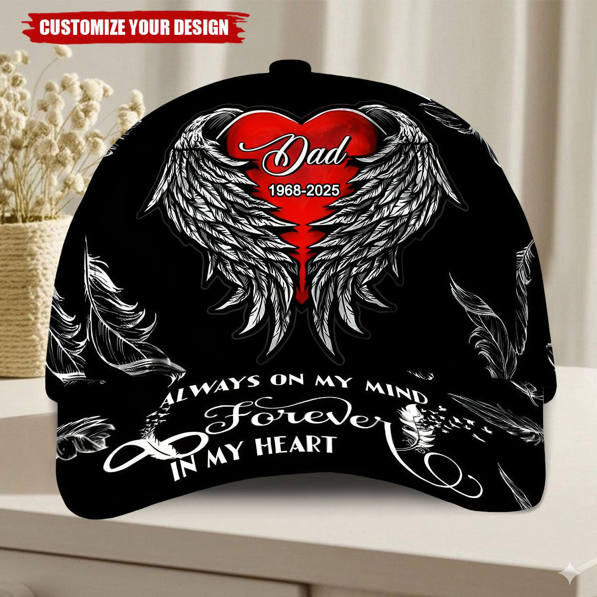 My Dad's Wings Cover My Heart - Personalized Memorial Classic Cap