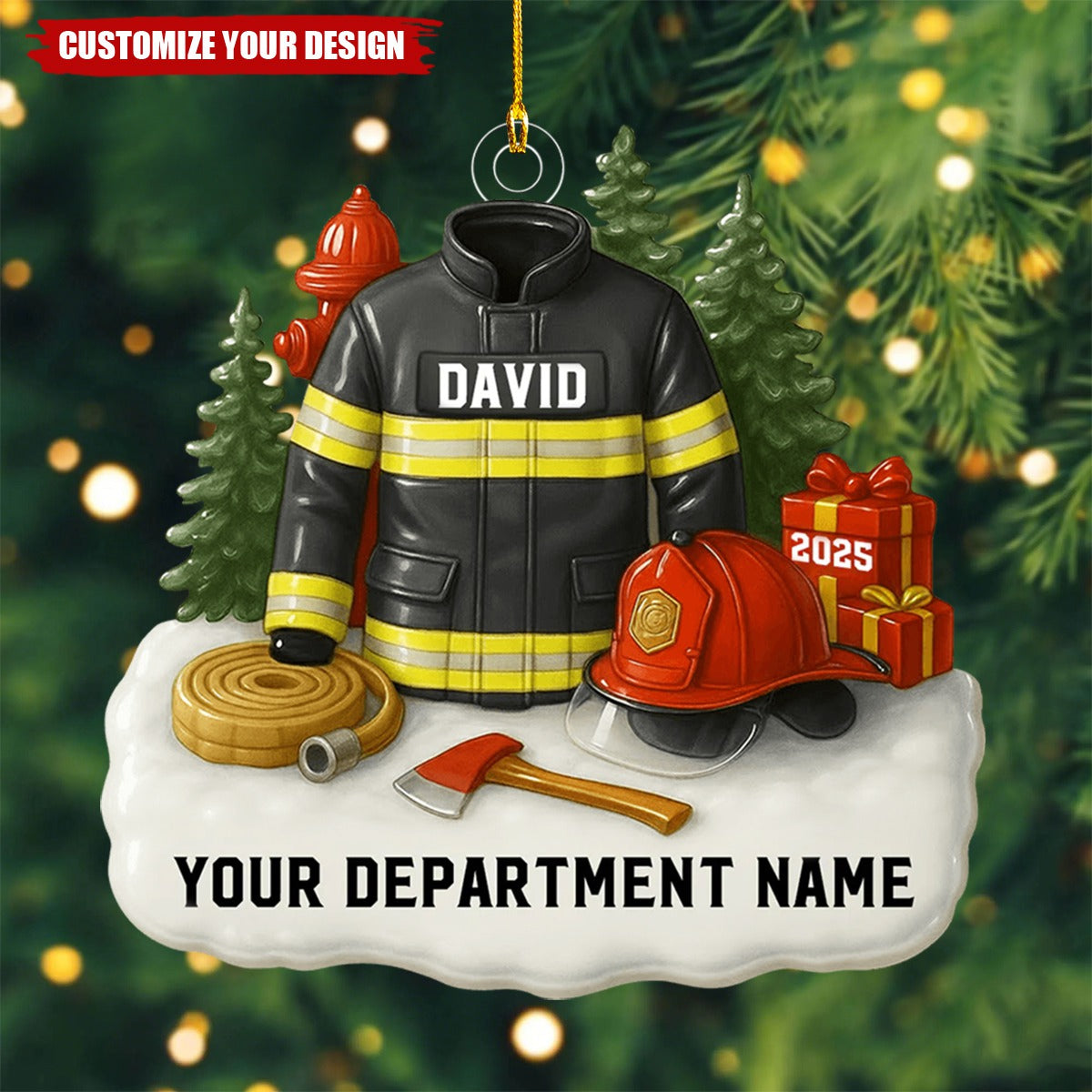 3D Effect Firefighter Uniform - Personalized Christmas Ornament
