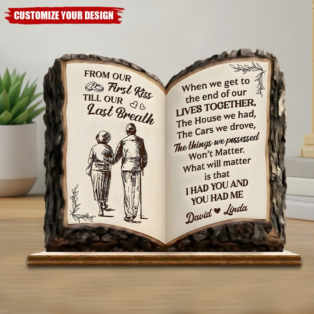 From Our First Kiss To Our Last Breath Love – Personalized Couple Wooden Plaque