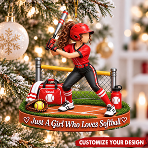Personalized Softball Girl Ornament, Custom Name Softball Player Christmas Ornament