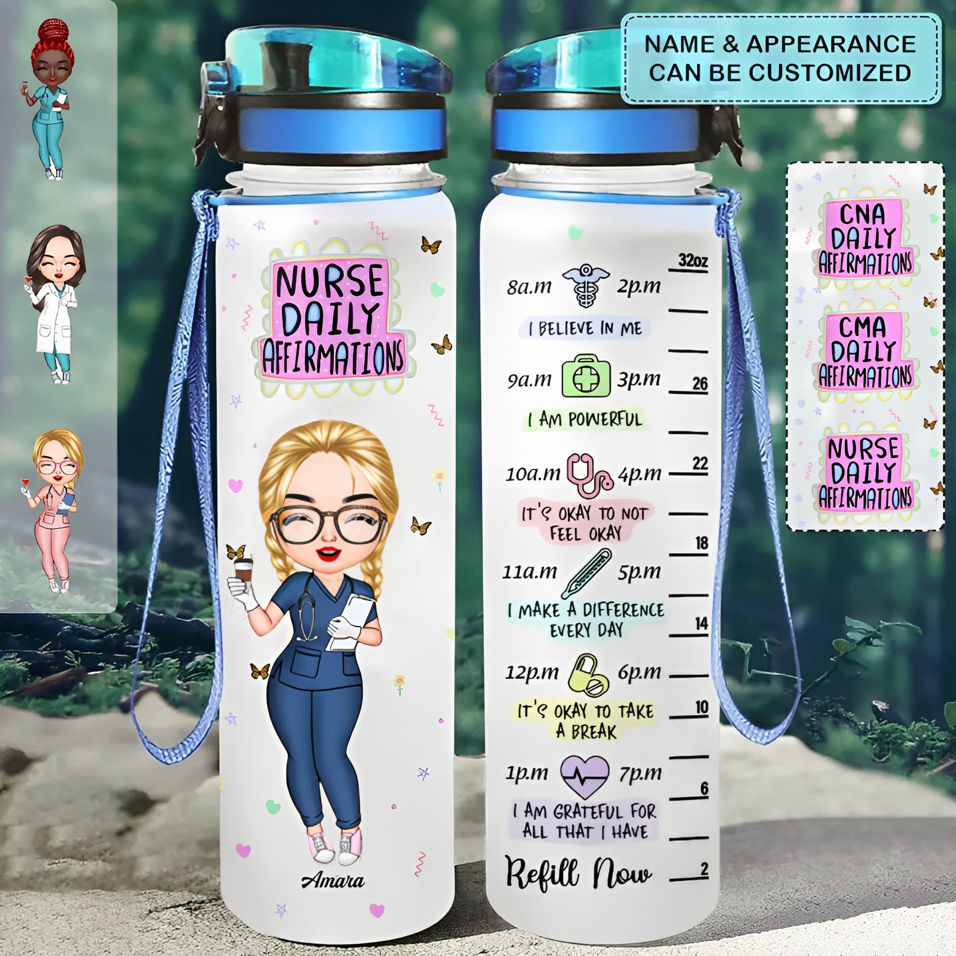 Personalized Water Tracker Bottle- Gift For Nurse-Nurse Daily Affirmation