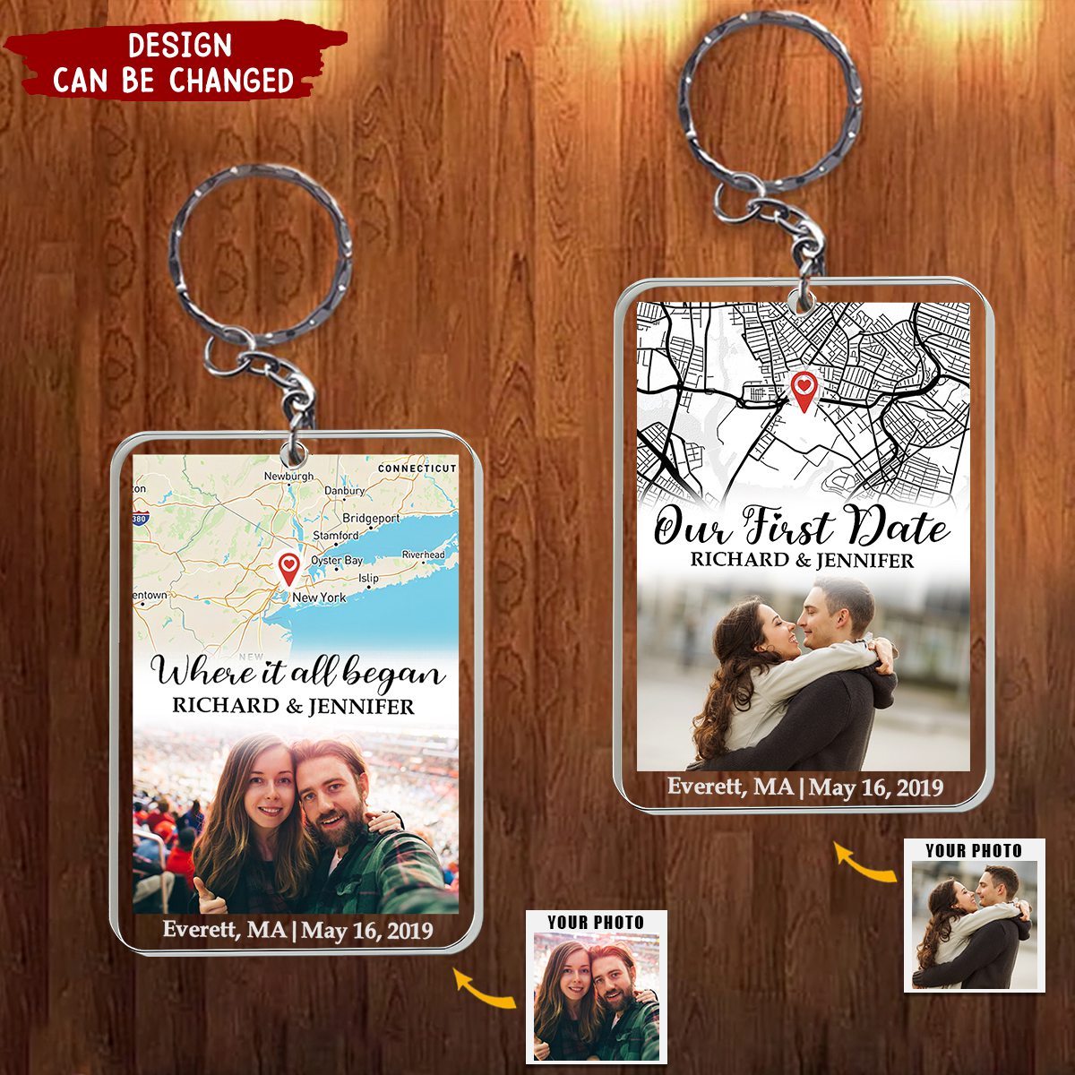 Our First Date Custom Location Map - Personalized Acrylic Photo Keychain