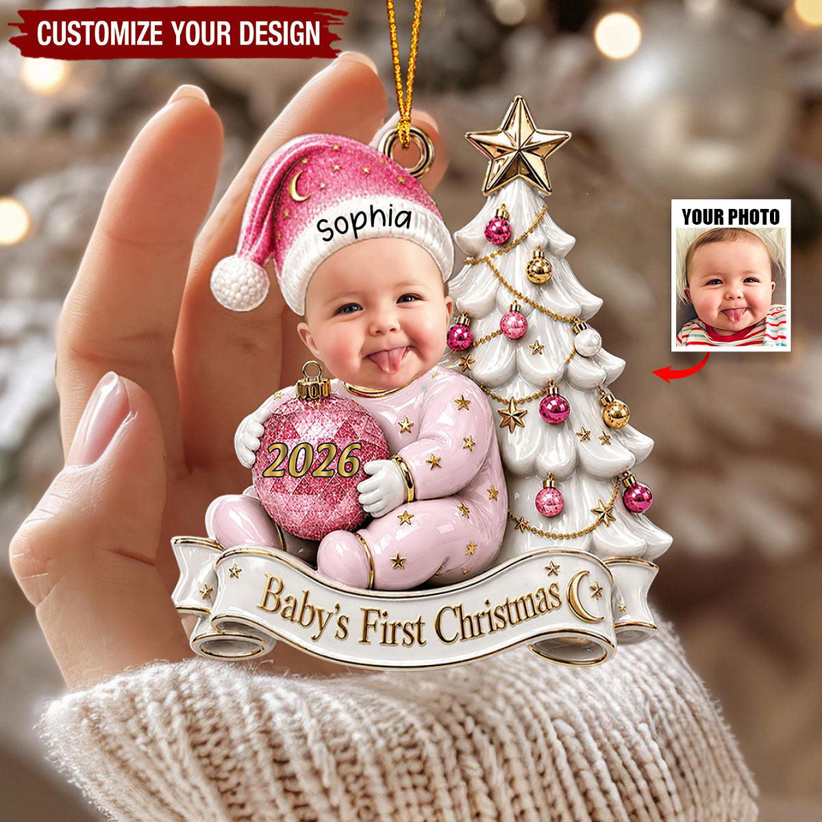 Personalized Baby's First Christmas Ornament, Custom Baby Photo Newborn Gifts