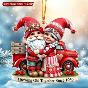 3D Effect Old Couple And Truck Personalized Christmas Ornament