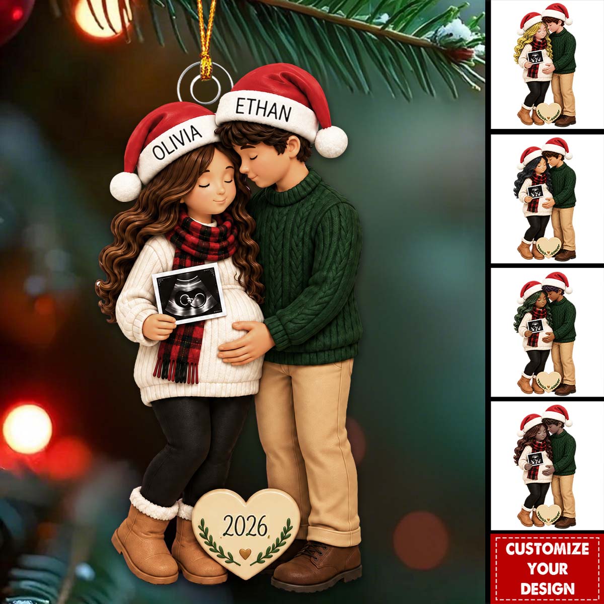 Personalized Pregnancy Christmas Ornament, Expecting Parents Gift, Baby Bump Keepsake