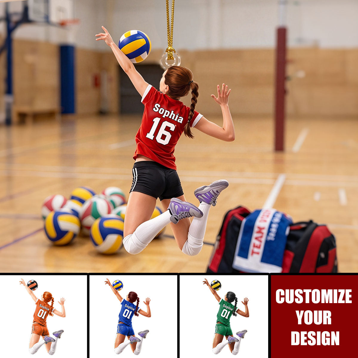Personalized Volleyball Girl Ornament, Custom Name And Number Player Ornament
