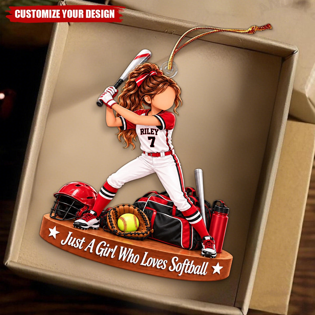 Personalized Softball Girl Ornament, Custom Name Player Christmas Gift