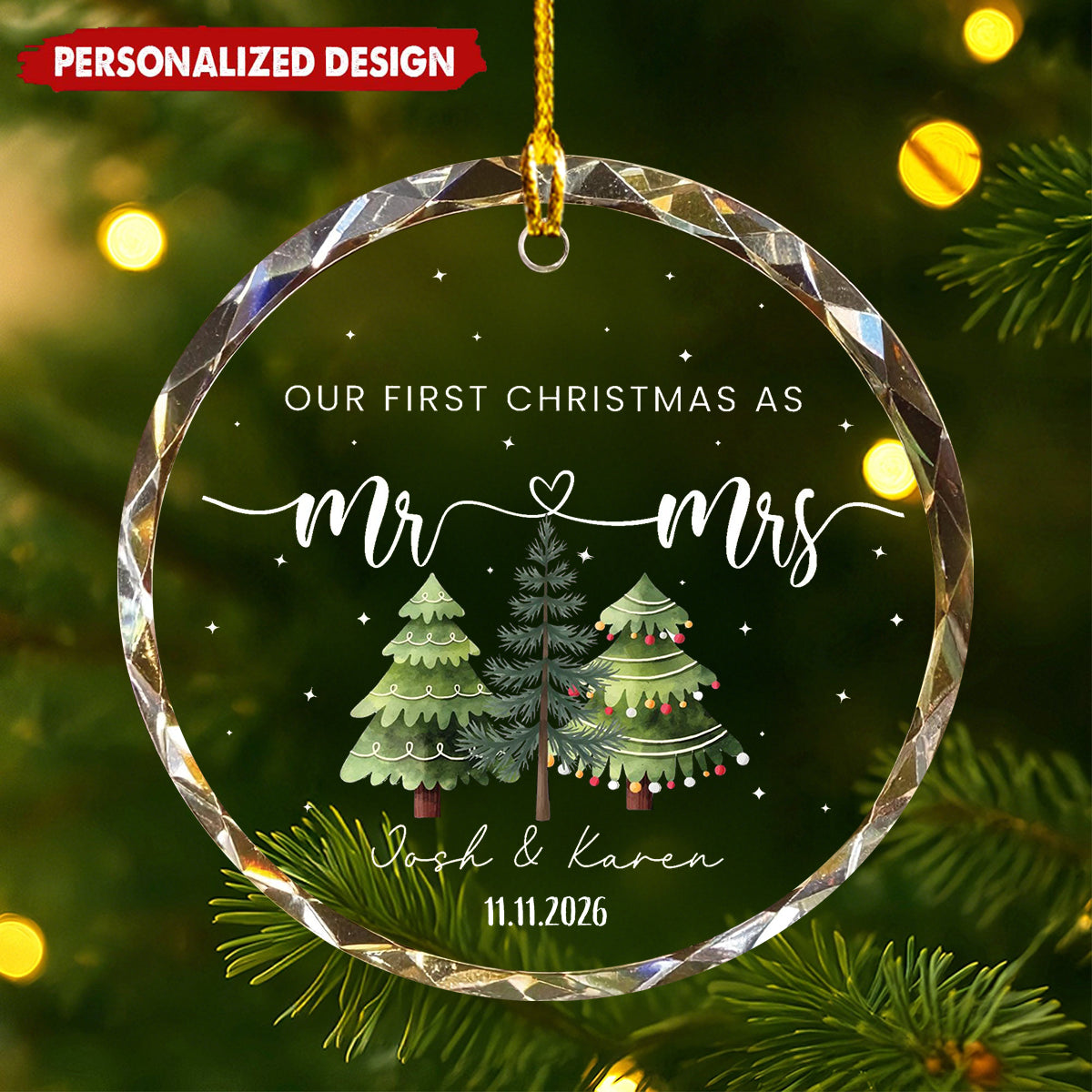 Personalized Our First Christmas As Mr & Mrs Glass Ornament