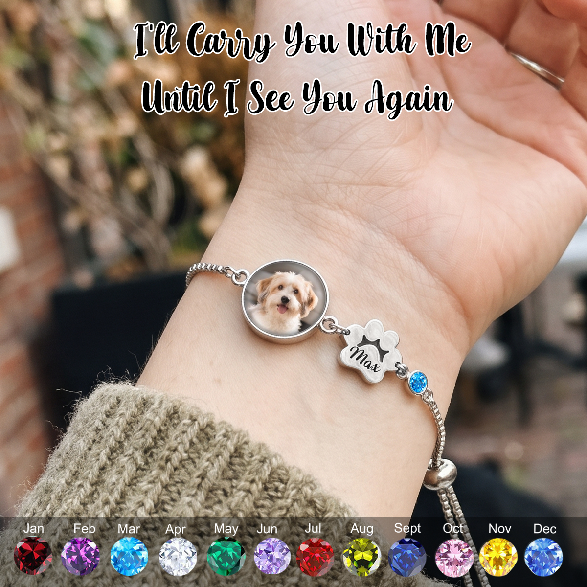 Forever In My Heart, Custom Pet Photo Birthstone Bracelet
