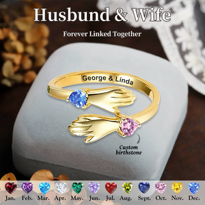 Personalized Double Birthstone Hug Couple Ring
