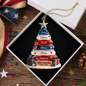 Personalized 250th Anniversary Family Christmas Ornament, Custom Patriotic Tree Ornament With Family Names