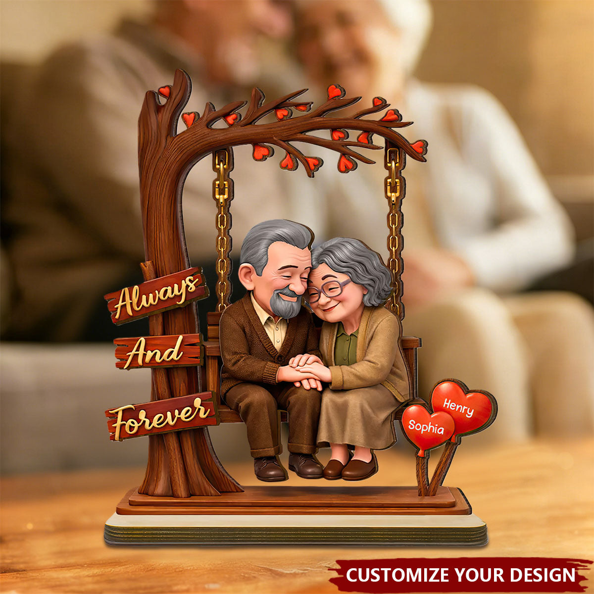 Old Couple Always and Forever - Personalized Wooden Plaque