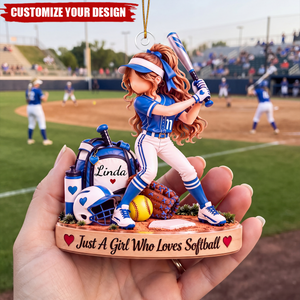 Personalized Softball Girl Ornament, Custom Softball Player Ornament