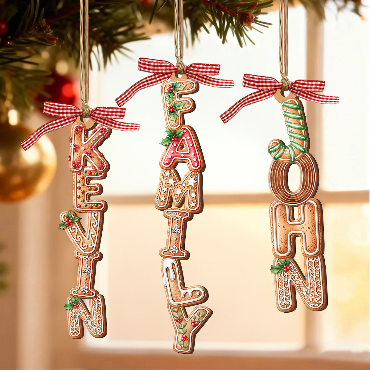 Custom Gingerbread Alphabet Ornament, Christmas Ornaments for Family