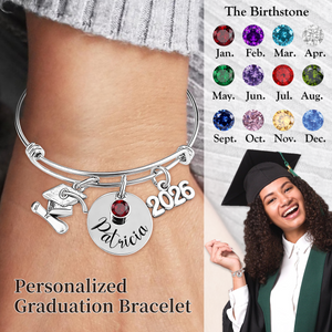 Personalized Graduation Bracelet with Birthstone and Year charm