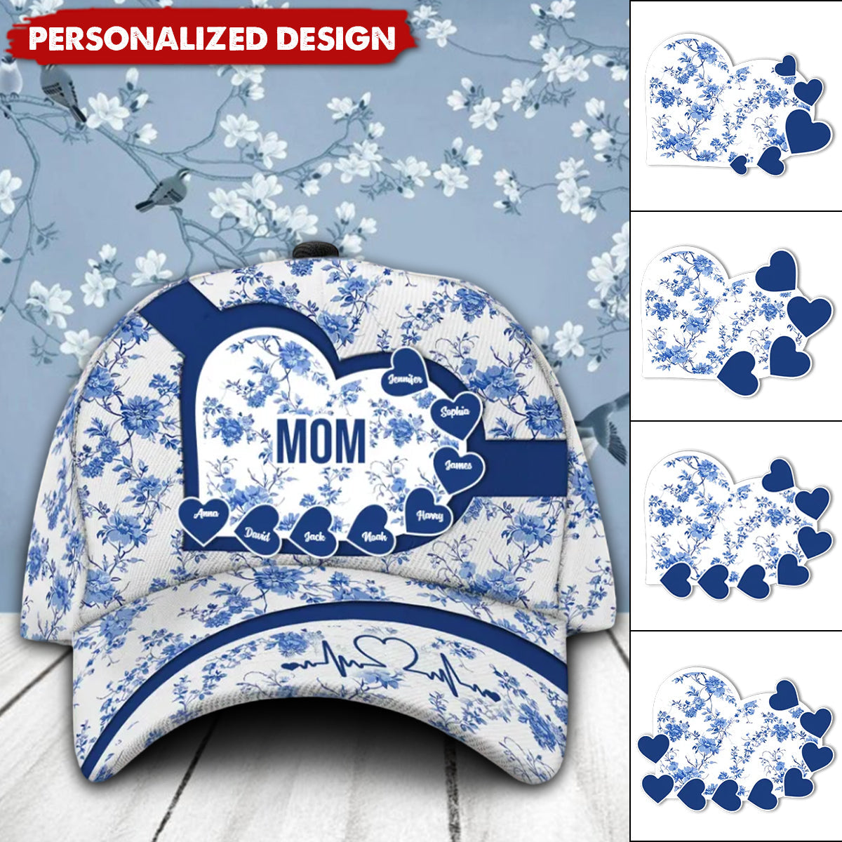 Personalized Cap With Blue Flower, Chinese Style Gift For Grandma,Mom