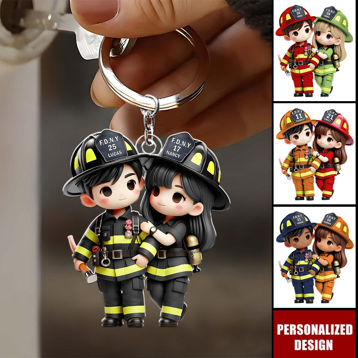 Personalized Firefighter Couple Keychain