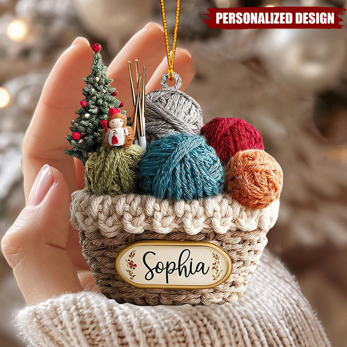 Personalized Knitting Basket Christmas Ornament, Crochet Lover Holiday Gift 2025