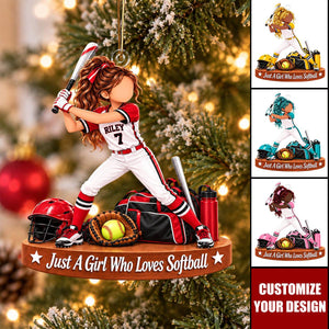 Personalized Softball Girl Ornament, Custom Name Player Christmas Gift