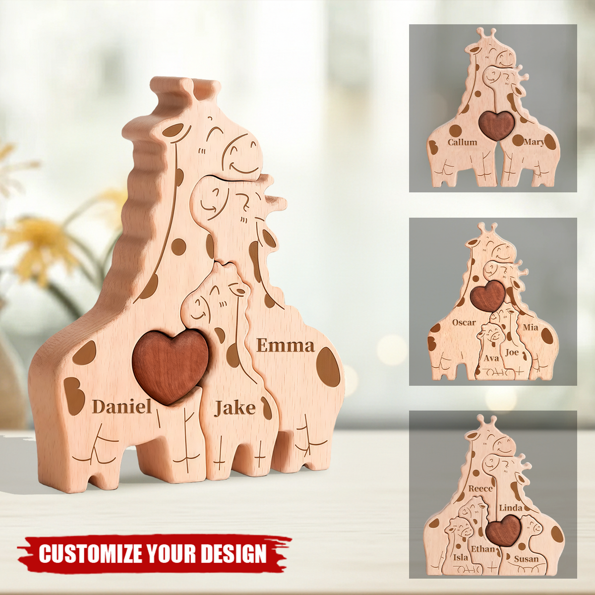 Personalized Giraffe Family Wooden Puzzle