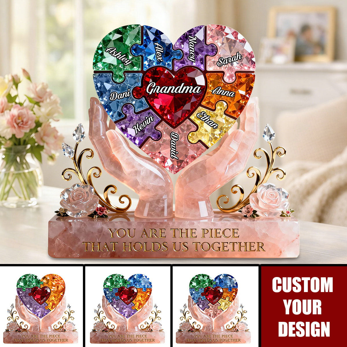 Personalized Puzzle Heart Acrylic Plaque - Gift For Grandma/Mom