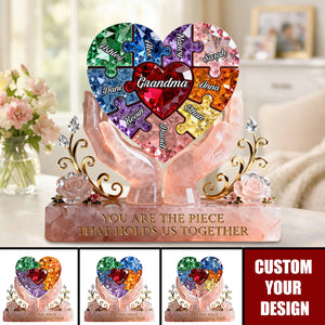 Personalized Puzzle Heart Acrylic Plaque - Gift For Grandma/Mom