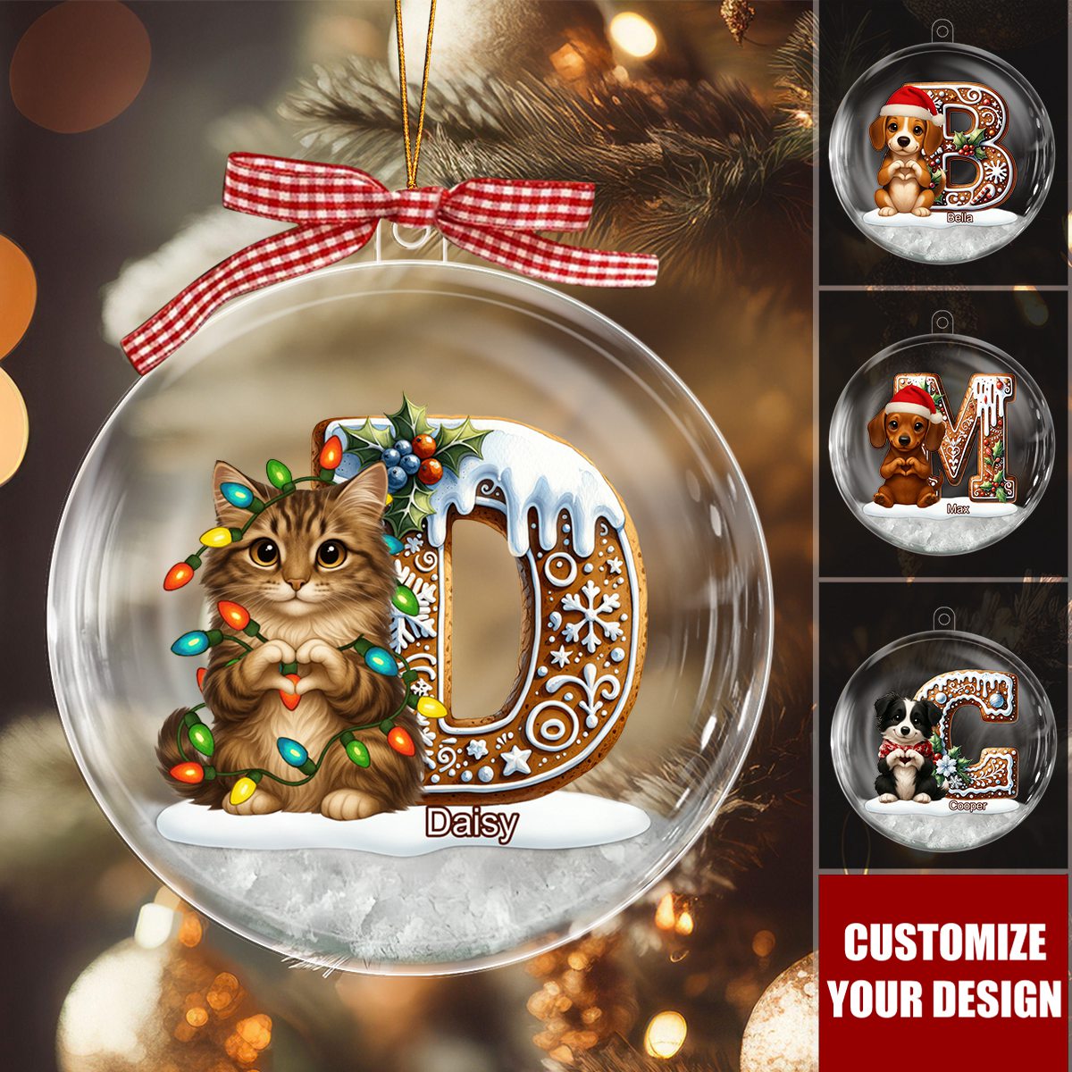 Custom Initial For Dog/ Cat Lovers - Personalized Dog Snow Globe Ornament