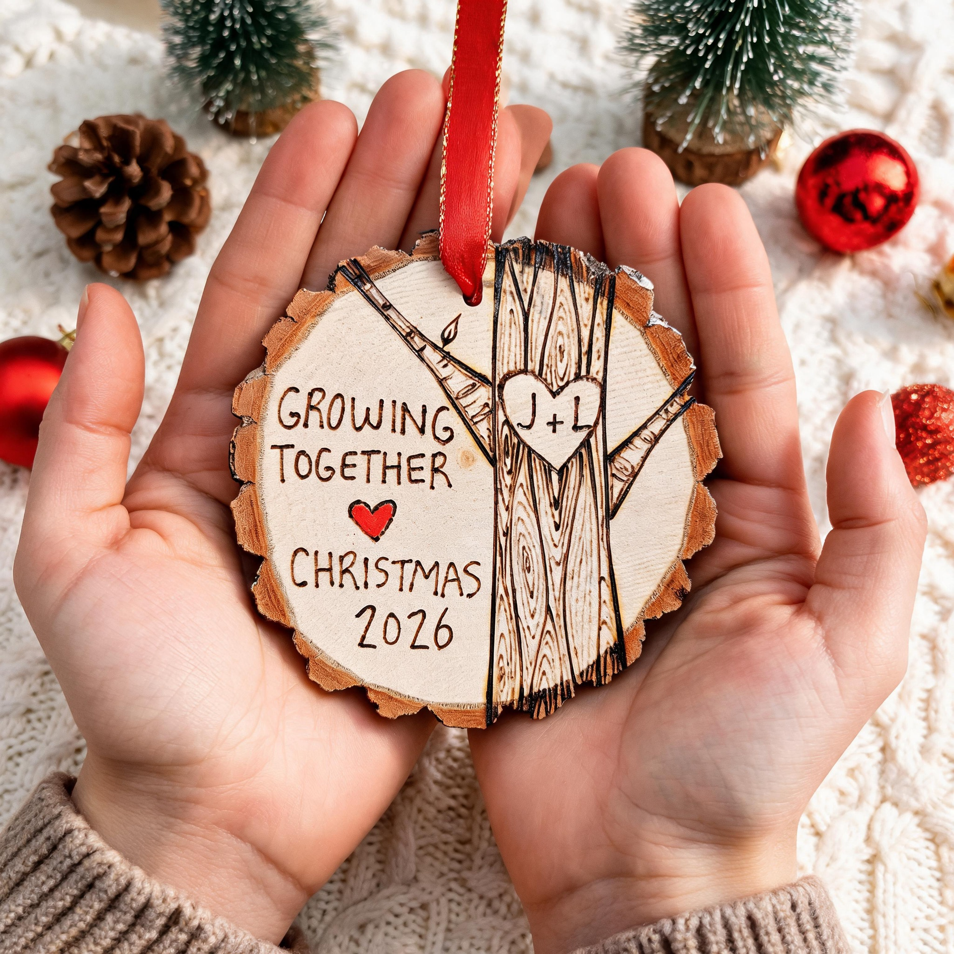 Personalized Couple Growing Together Wooden Ornament