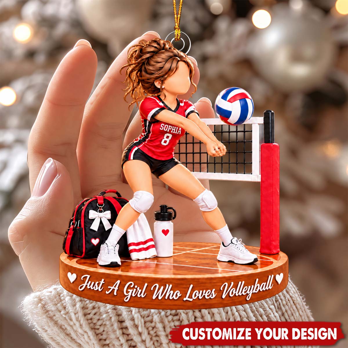 Custom Volleyball Girl Ornament, Personalized Name and Number Christmas Decoration