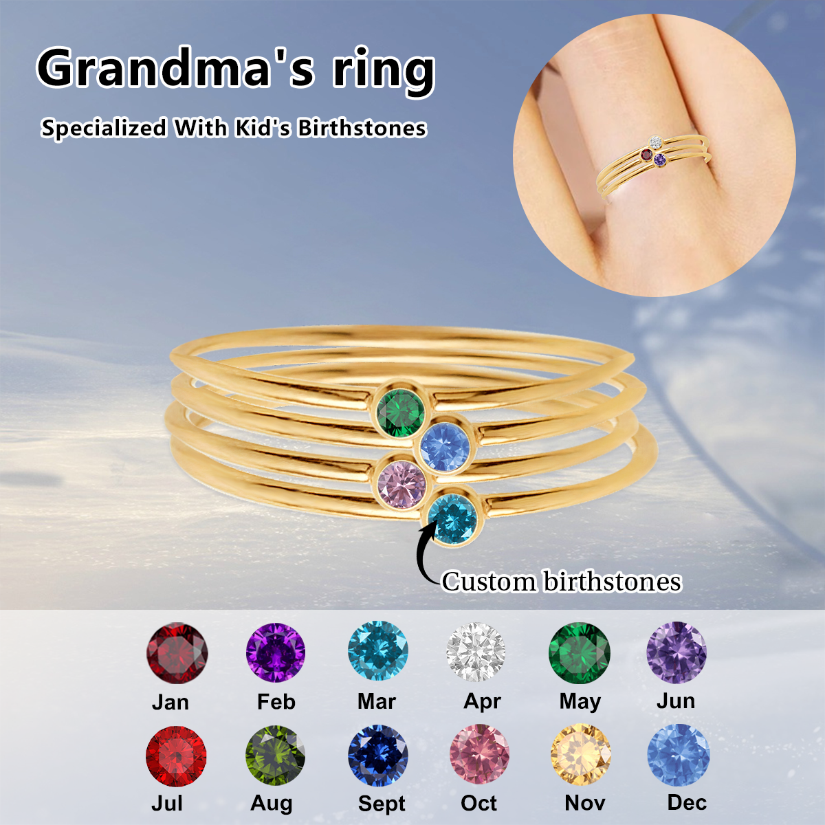 Personalized Birthstone Stacking Ring Gifts for Mom