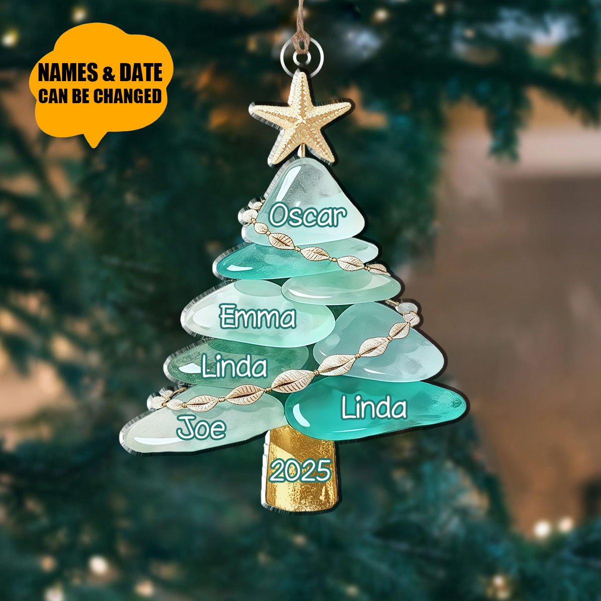 Personalized Sea Glass Family Tree Christmas Ornament