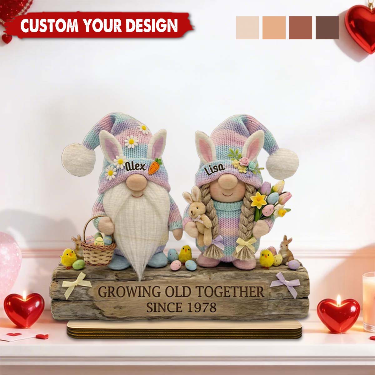 Personalized Couple Wooden Plaque, Easter Spring Shelf Decor