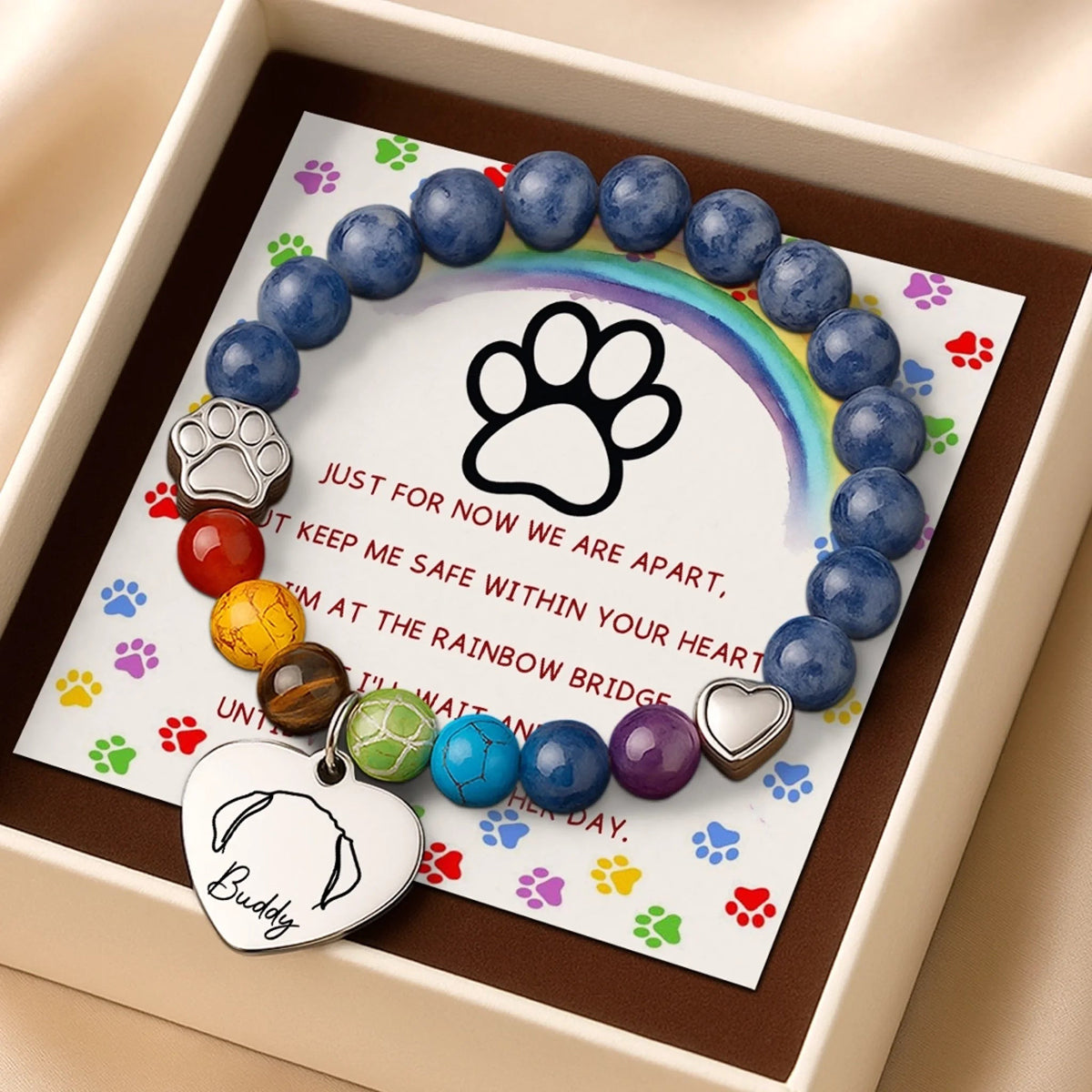 Waiting At The Rainbow Bridge - Custom Pet Memorial Bracelet
