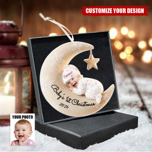Custom Baby's First Christmas, Moon Acrylic Ornament-Upload Photo