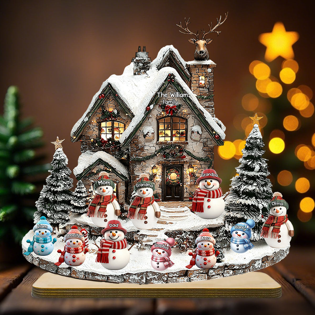 Christmas Snowman Family - Personalized Family 1 Layered Big Freestanding