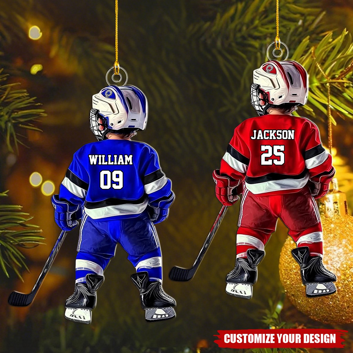 Personalized Kid Hockey Player Christmas Ornament