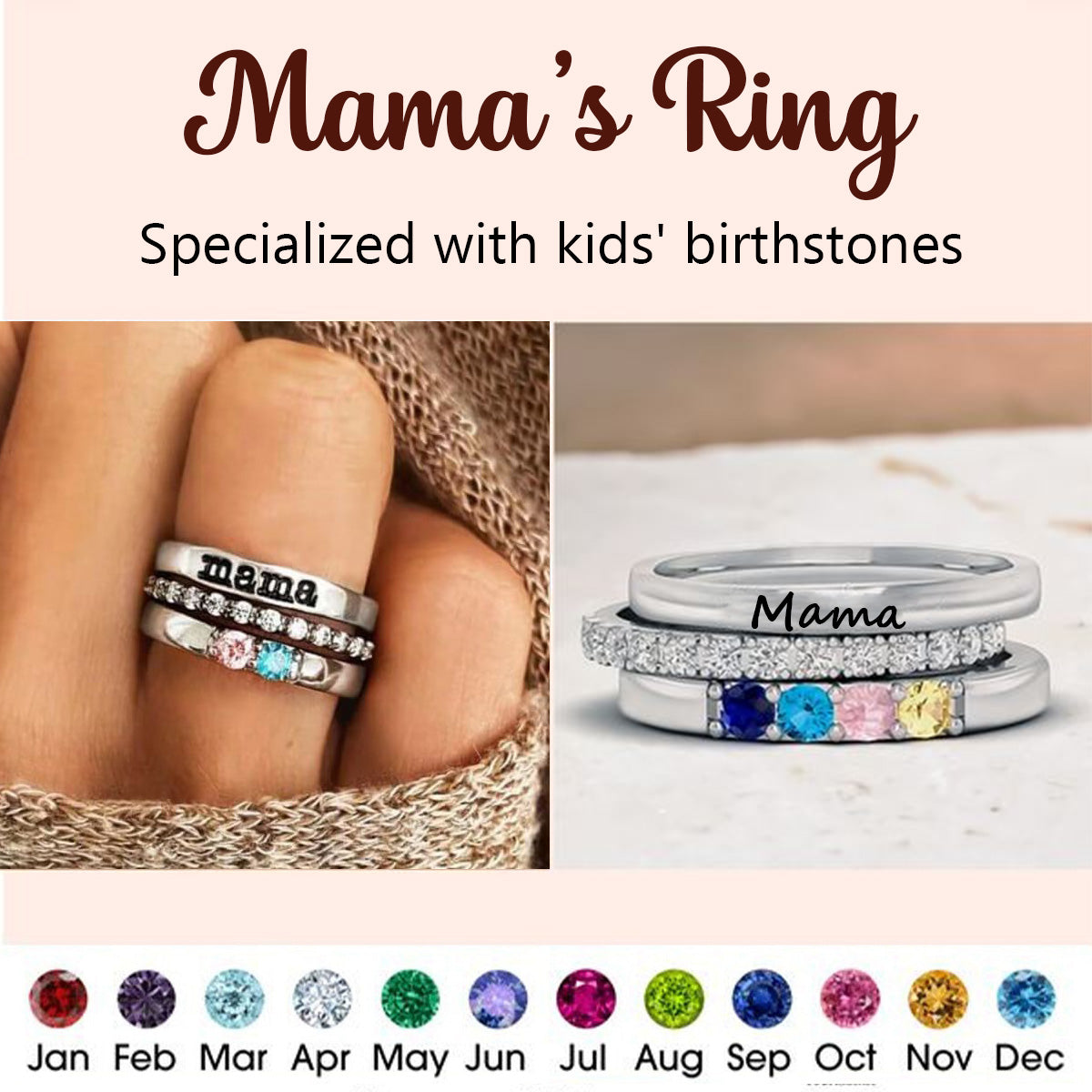 For Grandmother-Custom With Grandkids' Birthstones Personalized Grandma's Ring