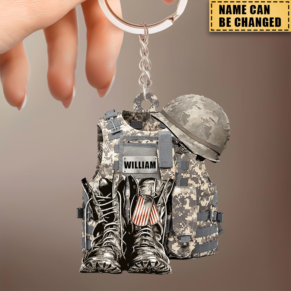 Military Uniform - Boots & Hat - Personalized Flat Acrylic Keychain