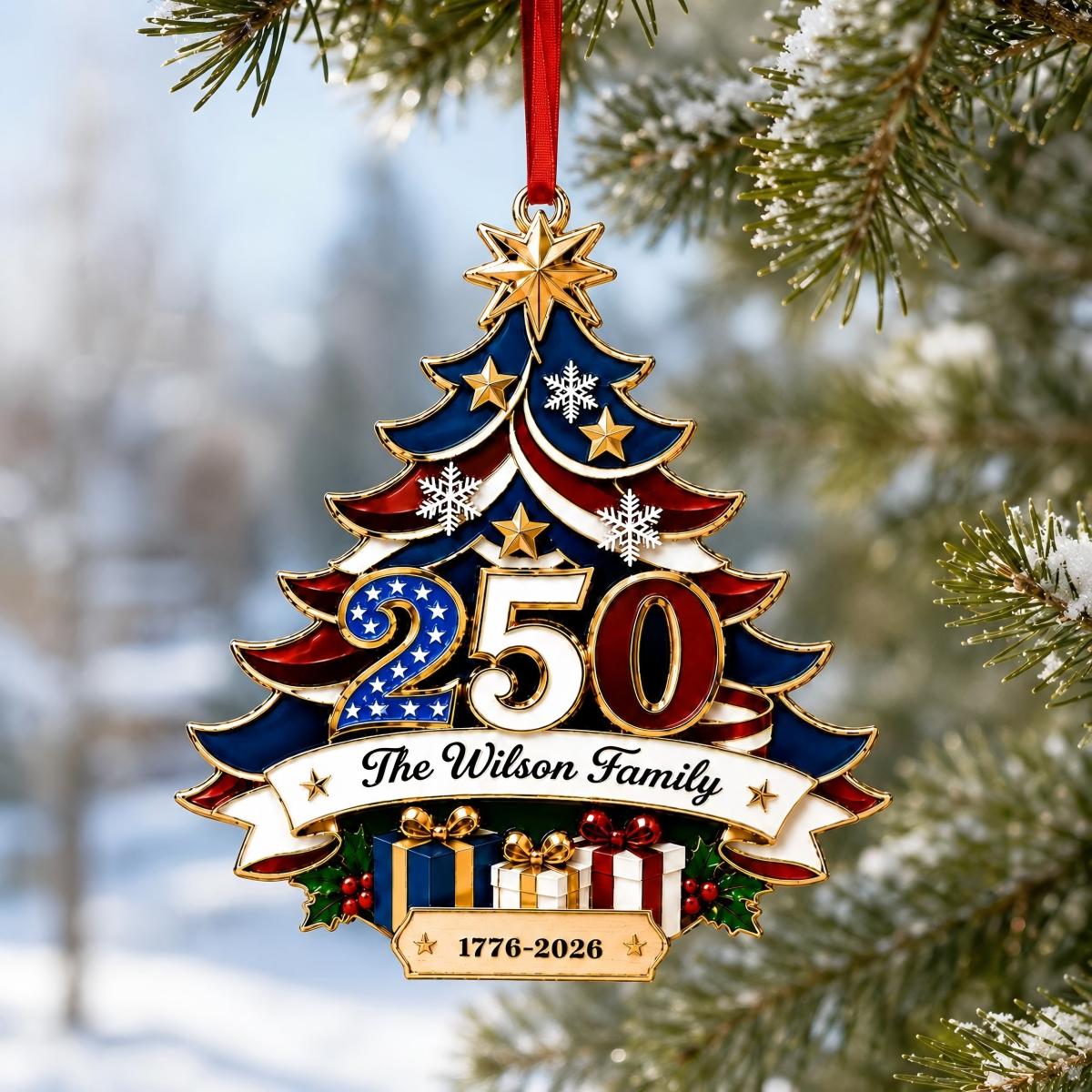 250th Anniversary Ornament , Personalized Family Name Patriotic Holiday Gift