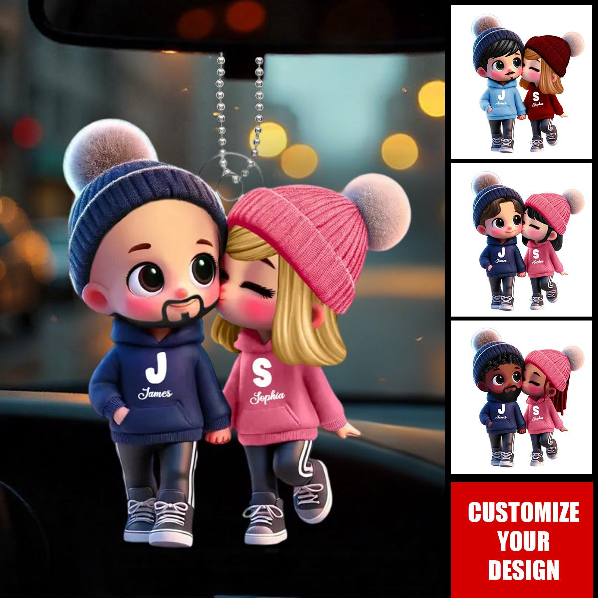 Cute Couple Kissing Personalized Acrylic Car Ornament