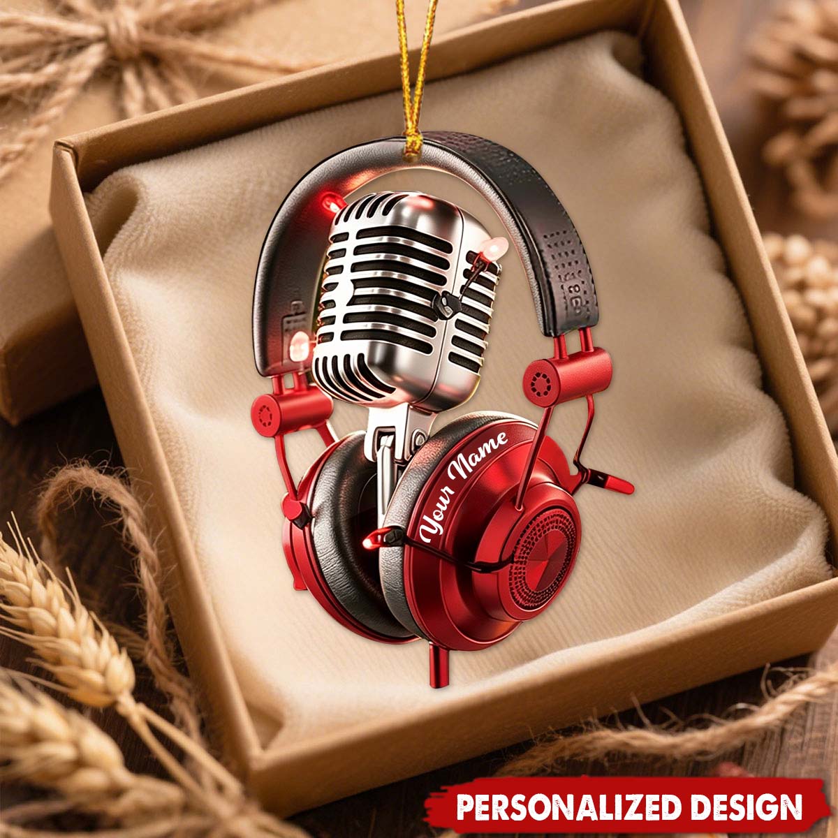 Personalized Microphone Christmas Ornament, Gift For Music Lover